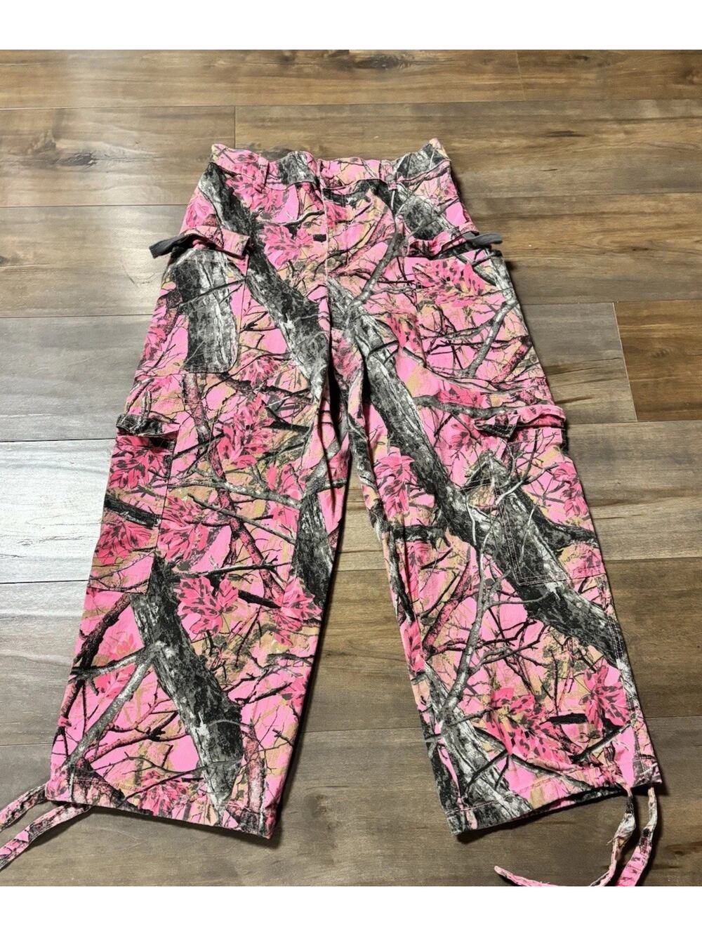 Almost Famous Camo Cargo Pants Y2K Grunge Wide Leg Pink Streetwear L